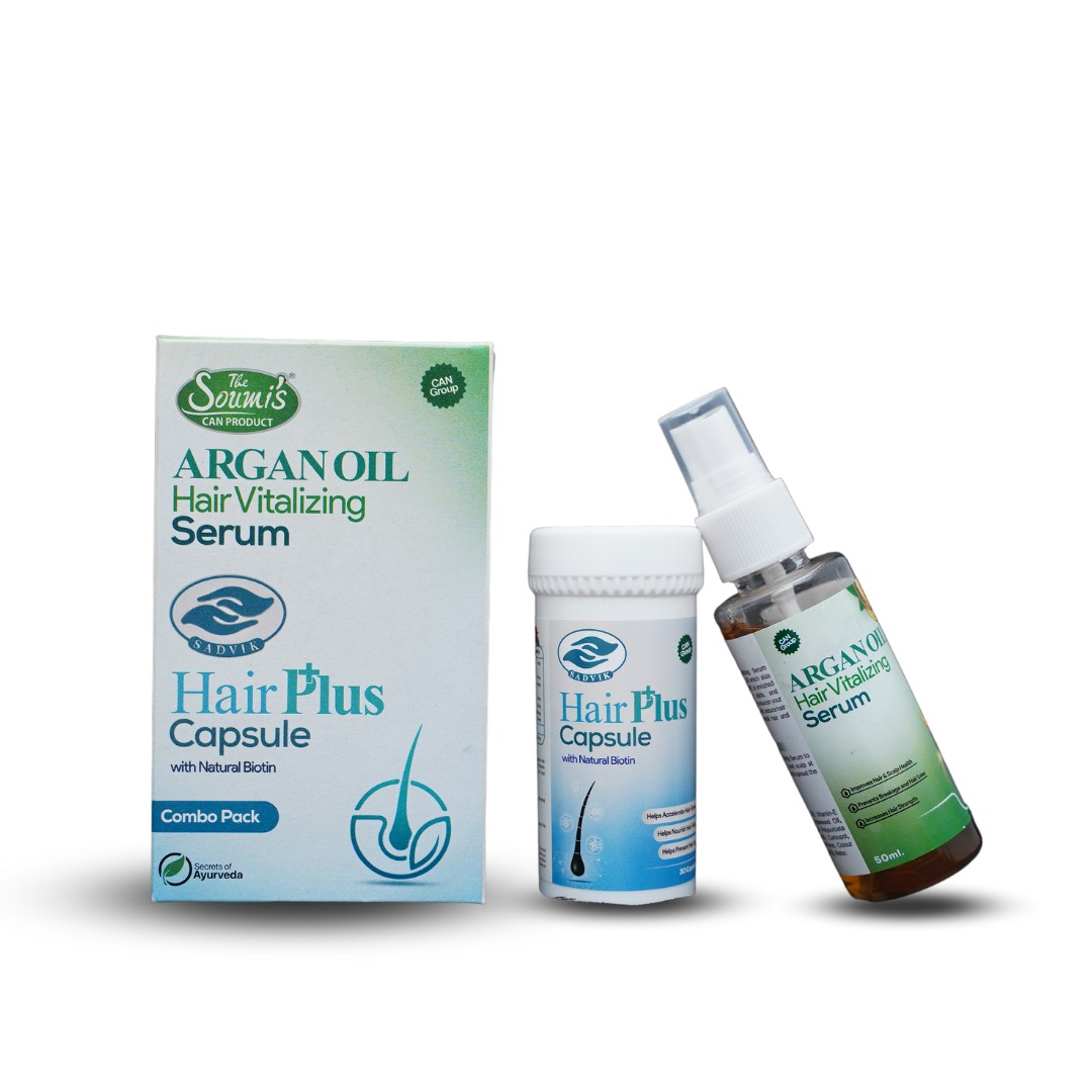 Argan Oil Hair Vitalizing Serum & Hair Plus Capsule with Natural Biotin Combo